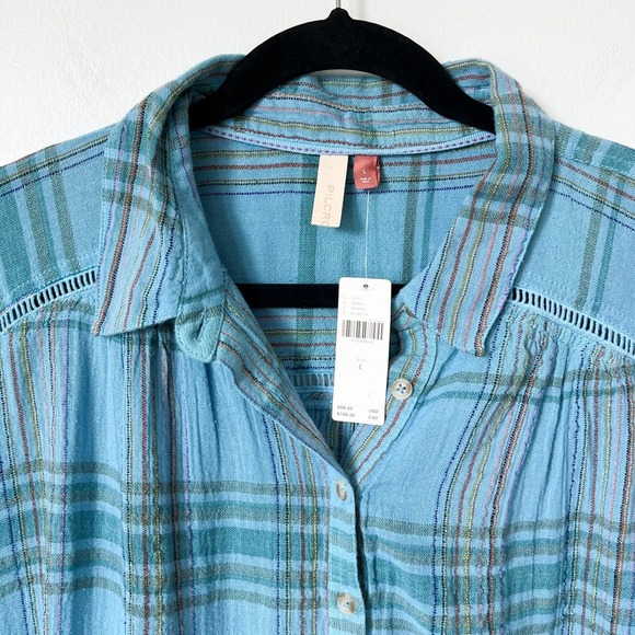 NWT Anthropologie Pilcro The Serena Surf Plaid Popover Top Womens Large Blue - Picture 11 of 13